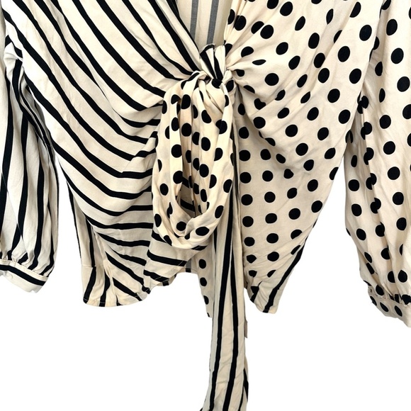 Zara Asymmetrical Stripes and Polka Dots Wrap Front Tie Women's Blouse Sz Small - Picture 7 of 8